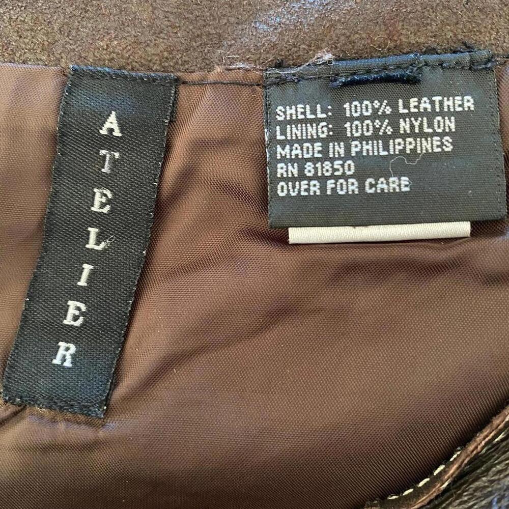 Atelier Brown Genuine Leather Patchwork Midi Skirt - image 3